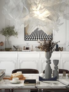 Lattenwand vilt met gerecycled PET voor moderne akoestische verbetering in een stijlvol interieur